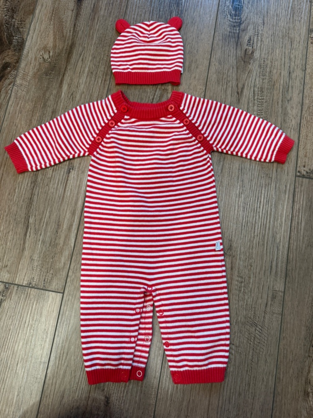 Elegant Baby Red & White Striped Baby One-Piece with Matching Hat